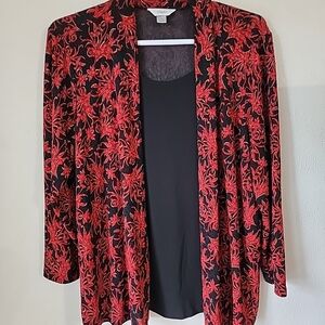 CJ Banks Red and Black Floral Jacket Built In Cami